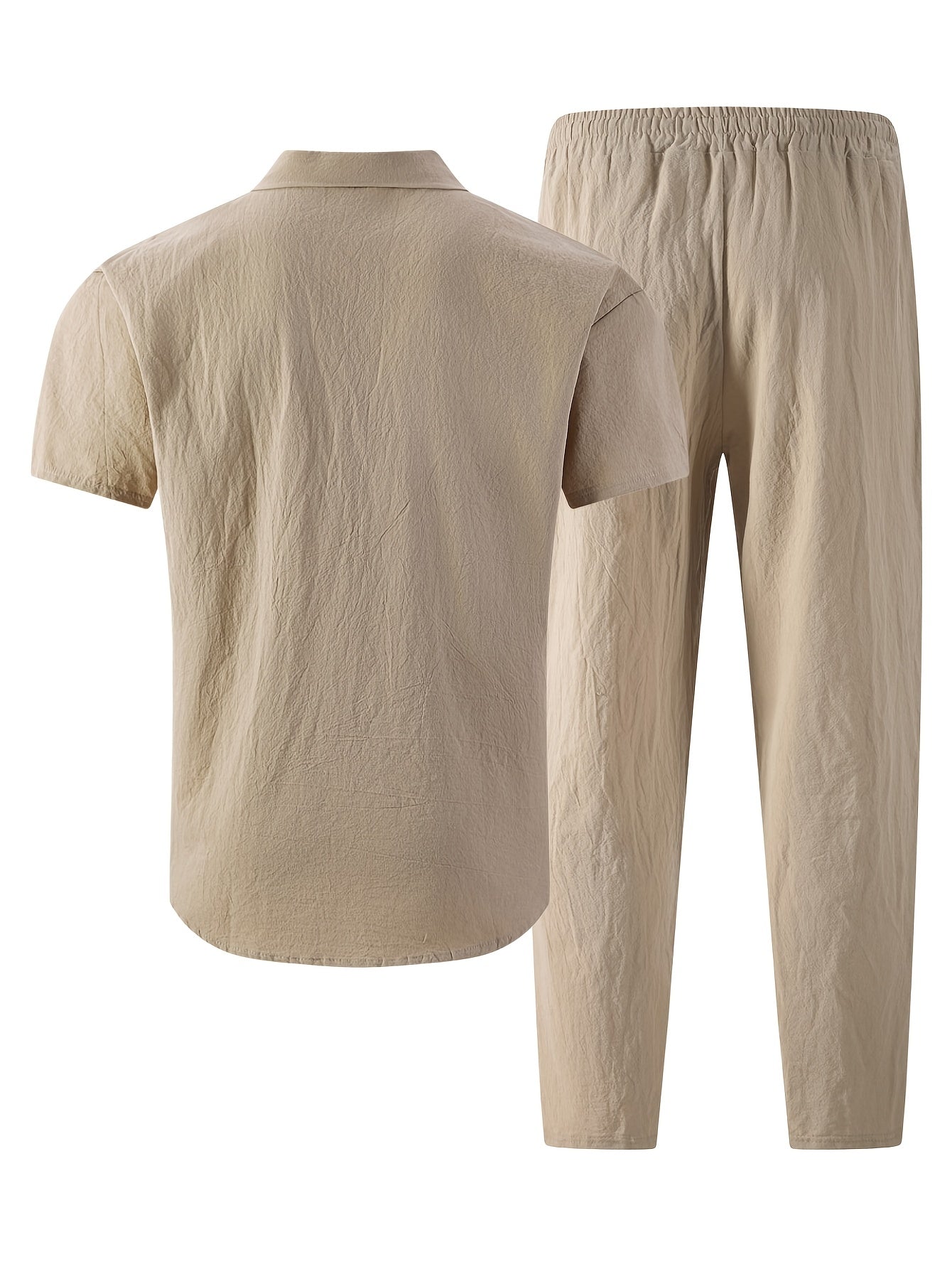 Men's Summer Casual Linen Blend Two-Pocket Shirt & Pants Set