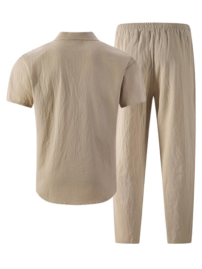 Men's Summer Casual Linen Blend Two-Pocket Shirt & Pants Set