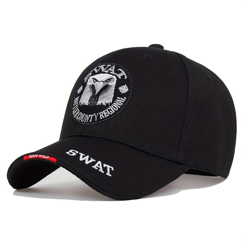1pc Men's Eagle Embroidered Baseball Cap, "SWAT" Outdoor Adjustable Casual Hat Suitable For Spring And Autumn Travel