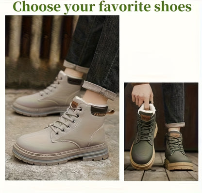 Men's Snow Sports Training Shoes for Autumn and Winter, Featuring a Plush-lined Thick Design for All-over Comfort. Soft, Light Beige-friendly, and Thickly Insulated for Warmth, Suitable for Various Winter Leisure Activities.