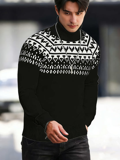 Տղամարդկանց միագույն, վանդակավոր, տաք, բարձր օձիքով, տրիկոտաժե, երկար թևքերով սվիտեր՝ աշնանը և ձմռանը առօրյա հագուստի համար