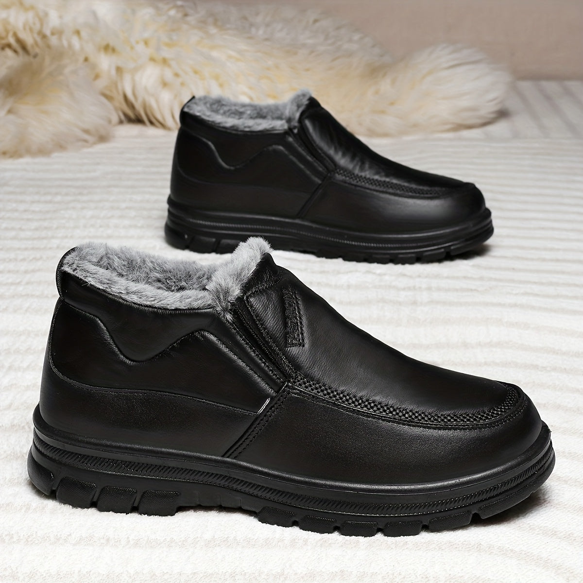 Տղամարդկանց ձմեռային ձմեռային կոշիկներ՝ բրդյա և կամարի հենարանով - Բոլոր եղանակների համար նախատեսված ցուրտ եղանակի լեռնագնացության կոշիկներ, սահքակայուն ռետինե ներբան, կլոր քթով դիզայն՝ առօրյա և բացօթյա հագուստի համար, լեռնագնացության կոշիկներ