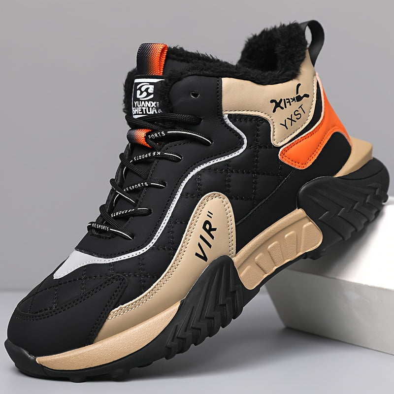 Men'S Winter Running Shoes - Slip-Resistant Rubber Sole, Warm Lining - Low-Top Sneakers in Black/White/Gray/ - Cushioned Cushioning for Gym, Hiking, Everyday - Lace-Up Closure - Autumn/Winter Footwear, Winter Shoes, Gym Footw