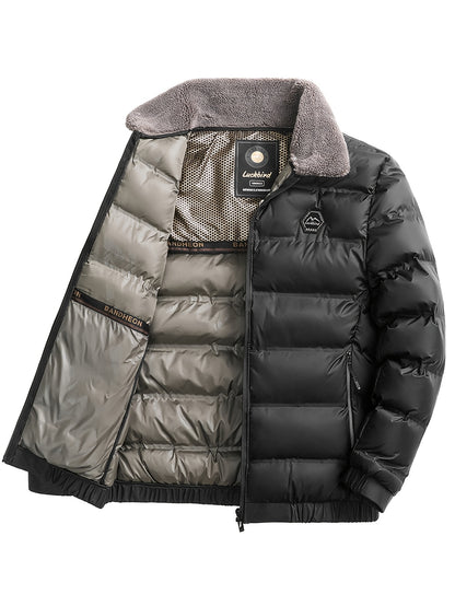 Men'S Heavyweight Winter Jacket - Thermal Insulated Coat with Zipper Closure, Slim Fit Formal & Casual Outerwear in Dark Green/Blue, Polyester-Lined Cold Weather Jacket for Everyday & Special Occasions, Winter Coats, Seasonal