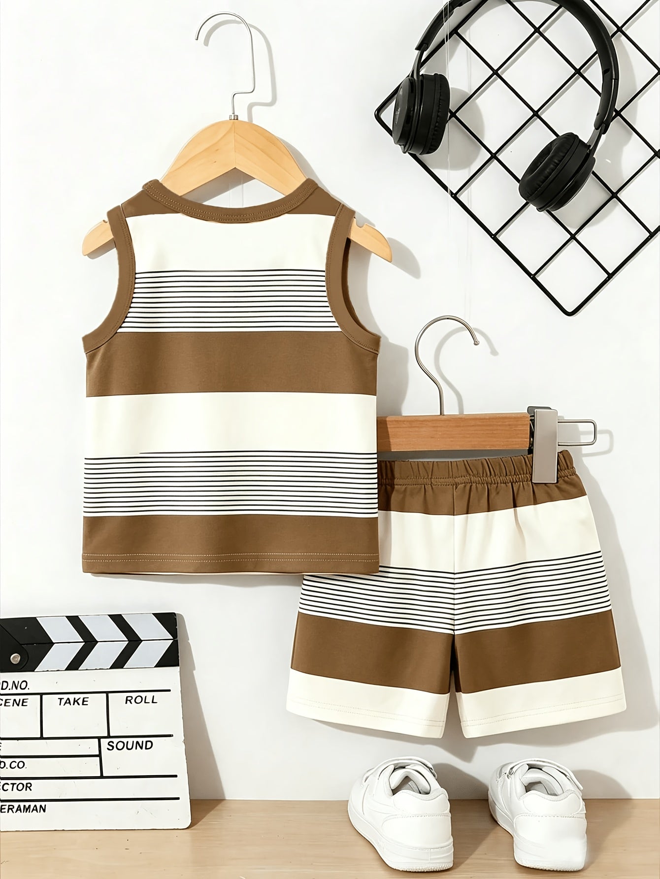 Baby Boy Summer Cartoon Bear Sleeveless Tank Top & Shorts Set