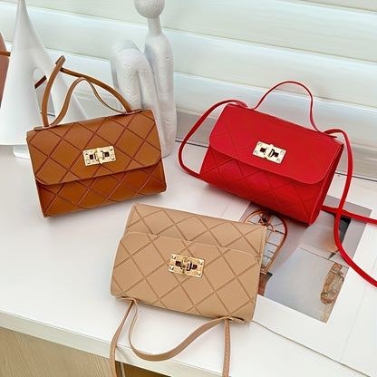 A Minimalist Striped Small Square Bag, Crossbody Style, with a Turn-Lock Closure, Perfect for Commuting, Shopping, And Leisure. an Ideal Gift for During Holidays, Suitable for Couple Trips, Work, Office Use, Balls, Parties, W