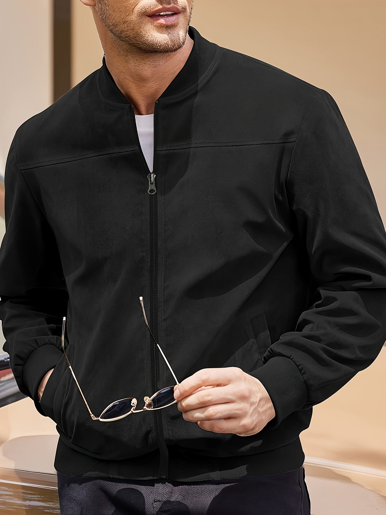 Men's Casual Corduroy Zipper Jacket with Stand Collar