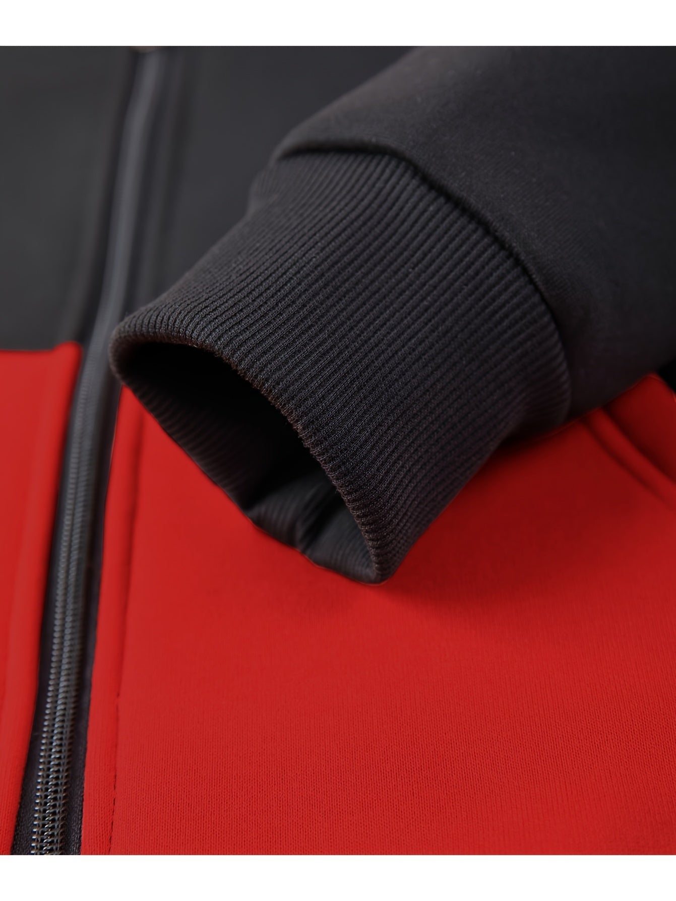 95% Polyester, 5% Spandex 2pcs Men's Set, -Lined Warm Casual Color-Block Zip-Up Sweatshirt with Pockets + Drawstring Pocket Elastic Waist Jogger Pants, 250g Men's Casual Sportswear Set, Global Four-Season Base Layer, Factory-