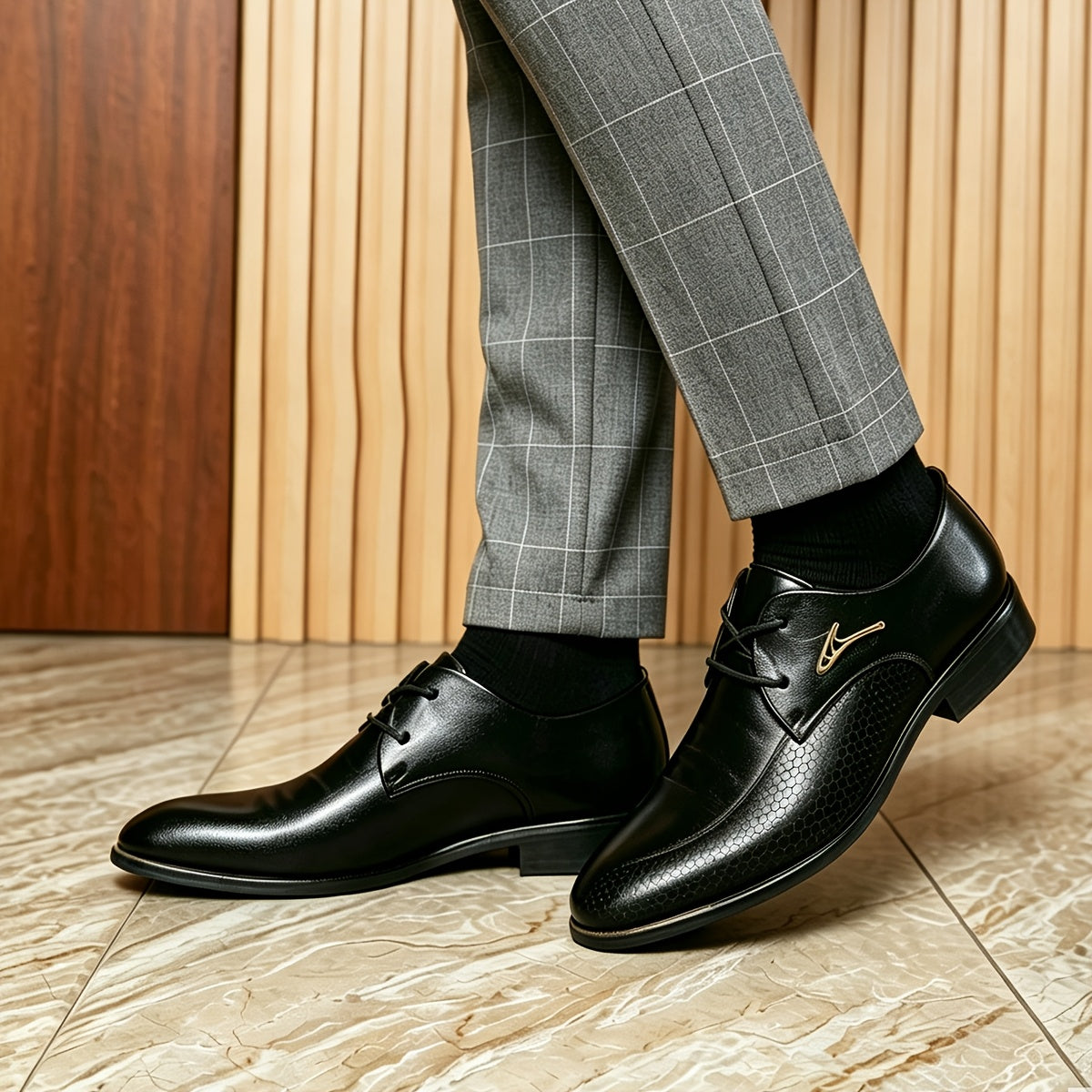Men's Black Lace-Up Casual Business Dress Shoes for Spring-Fall