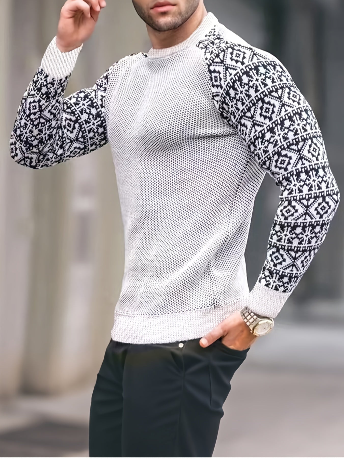 Տղամարդու երկարաթև մարզաշապիկ՝ խիտ վաֆլի տրիկոտաժից, աշնանային, իդեալական է առօրյա հագուստի համար