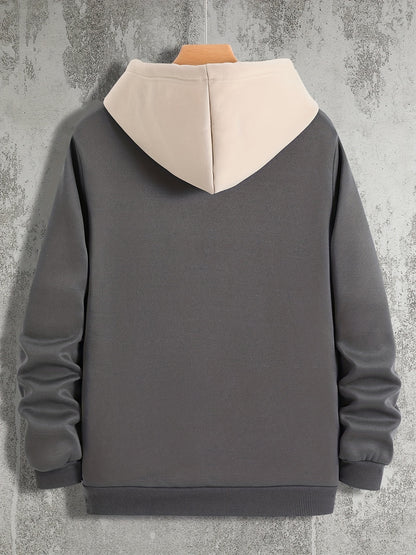 Color Block Cool Hoodies For Men, Men's Casual Graphic Design Hooded Sweatshirt Streetwear For Winter Fall, As Gifts