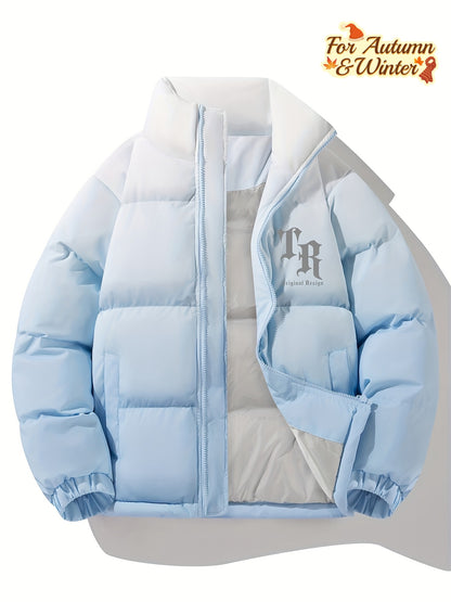 1 հատ տղամարդու փողոցային ոճի վերարկու՝ կանգնած օձիքով, այբուբենի նախշերով, սովորական չափսերով, լարերով, չձգվող գործվածքով պոլիեսթեր, 100% պոլիեսթերային լցոն, երկար թևքերով, ամենօրյա տաք, գրադիենտային բաճկոն՝ աշնանային և ձմեռային համար