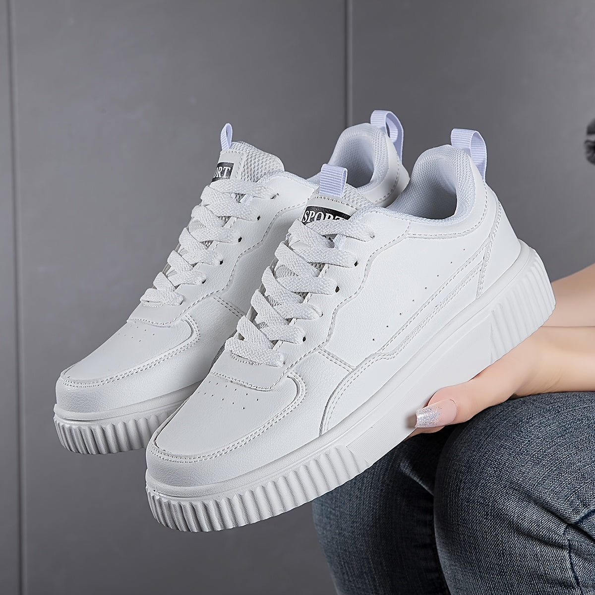 Women's White Sneakers with Color Accents, Soft Insole, Breathable