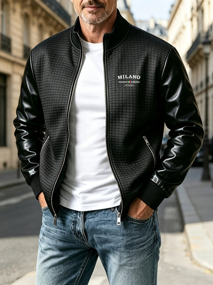 Men's Slim-Fit Jacquard Bomber Jacket with Zipper - Fall/Winter