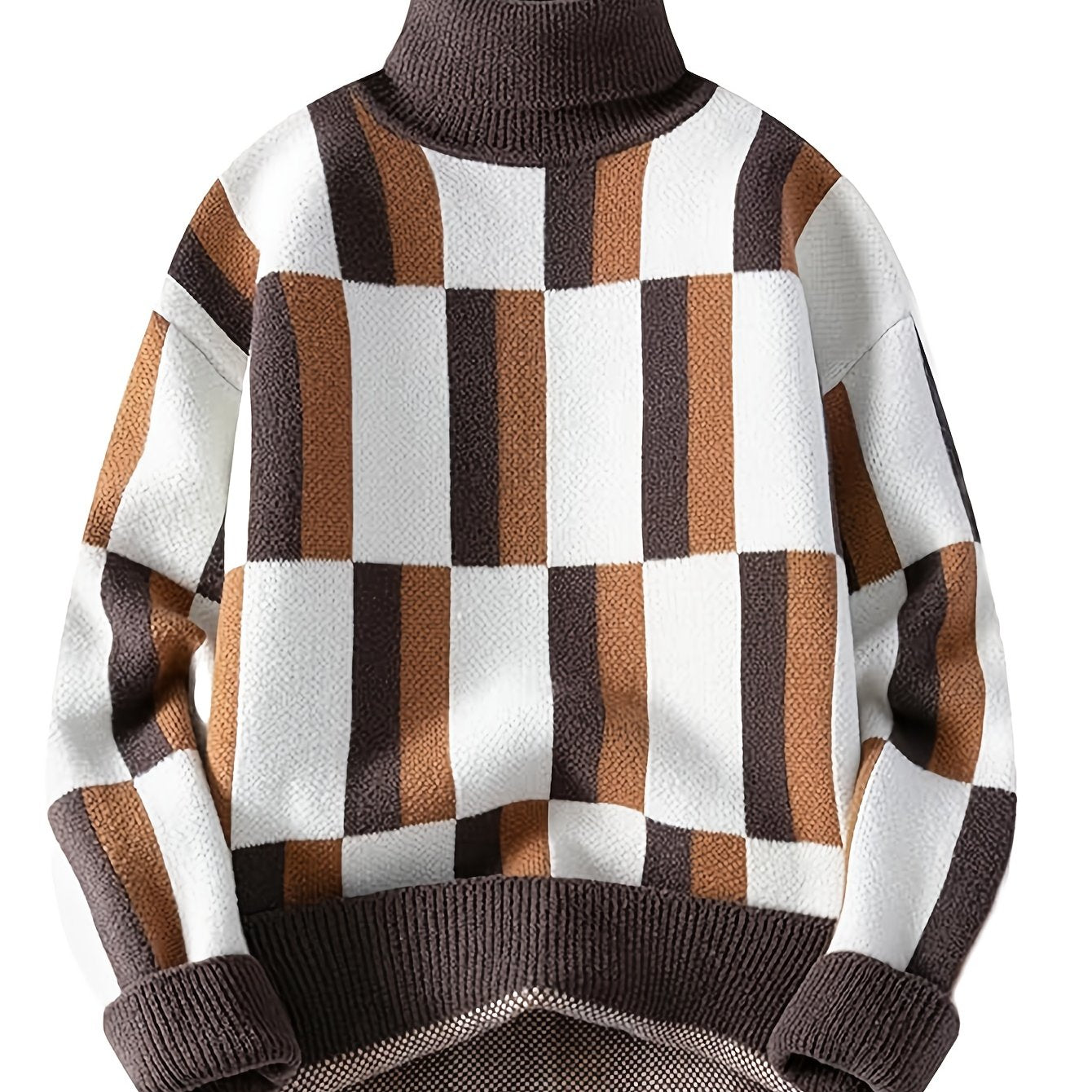 Men'S High-Neck Knitted Pullover Sweater - Striped Color-Blocking Stylish Casual Knit Top for Men - Sweater for Back-To-School Season And Holiday Gatherings