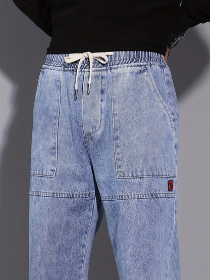 Men's Street Style Harem Jeans - Casual Loose Fit with Elastic Drawstring Waist, Versatile & Stylish for All Seasons