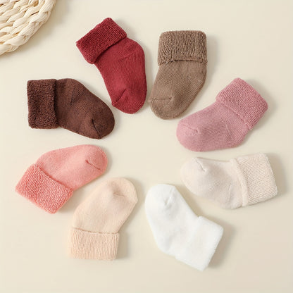 4/8 Pairs of Youngsters's Boys and Girls Socks Autumn and Winter Thickened Warm Youngsters Youngsters Fleece Circle Socks Candy Color Youngsters Short Socks