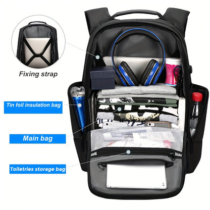 FENRUIEN Men'S Large Capacity Expandable Backpack with USB Charging, 39.62cm Laptop Bag, Durable Oxford Fabric, Multiple Compartments for Travel and Business Use, Travel Backpack   Minimalist Backpack   Durable Zippers, Lapto