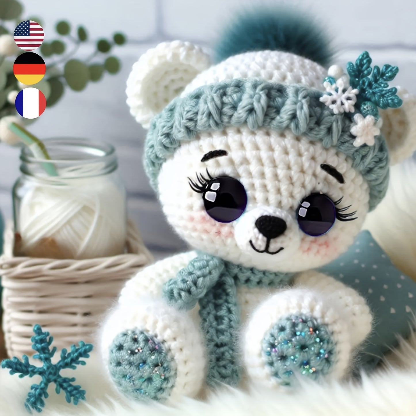 Vioiv 1pc Cute Bear Polar Bear Beginner Animal Doll Crochet Set, Adult Beginner Crochet Set, PDF File with Step by Step Text Tutorial, Dragon DIY Knitting Set, Cute and Humorous Home Decoration Decoration, Birthday and Valent