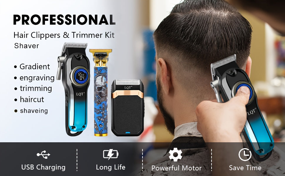 LQT 1pc/2pcs/3Ppcs Electric Hair Clipper Set/Designed for Men/Unique Graffiti Style/Men'S Grooming Kit/Beard Trimmer And Razor/Portable Home Hairdressing Tool/Men'S Gift/Father'S Day/Birthday Gift/Christmas Gift
