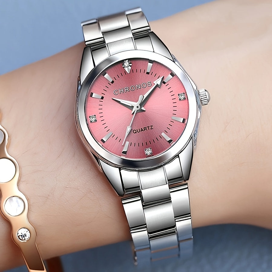 CHRONOS Women'S Fashionable Casual Quartz Watch Features a Stainless Steel Strap, Perfect for Business Elegance And Sophistication. This Exquisite And Compact Outdoor Sports Watch Is Ideal for Daily Wear And Outings, Making I