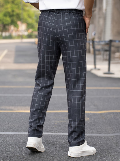 Men's Suit Pants With Plaid Design, Regular Fit And Cuffed Casual Bottoms For Business And Formal Occasions, Suitable For All Seasons