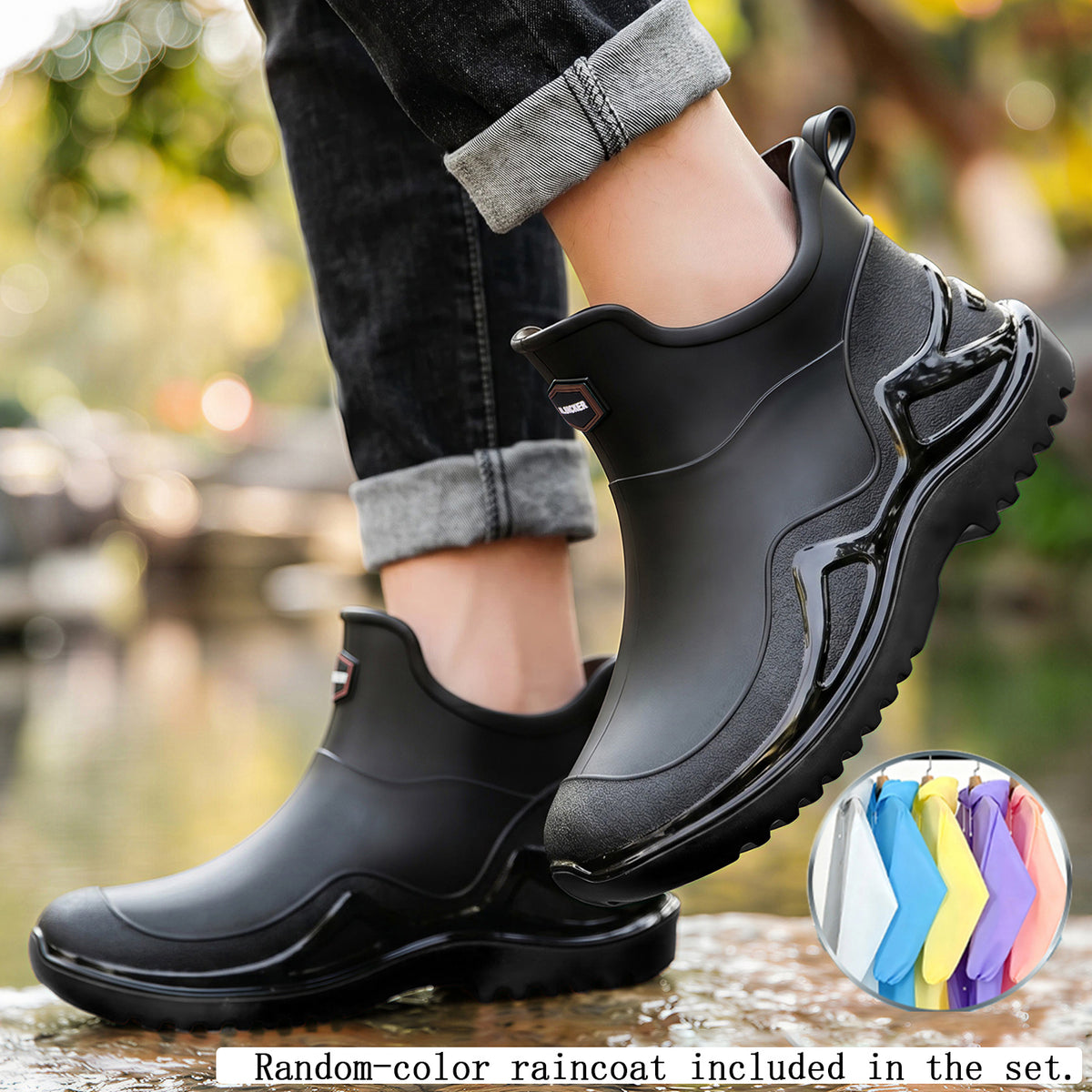 Men's Lightweight Short Rain Boots with Slip-On Comfort