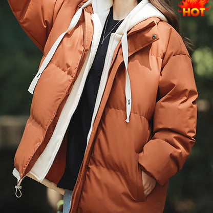 Կանացի բաց կապույտ, գլխարկով փքված բաճկոն - հարմարավետ, բրդյա ծածկույթով ձմեռային վերարկու՝ լարերով, առօրյա ոճ՝ ցուրտ եղանակի համար, ձմեռային վերարկու