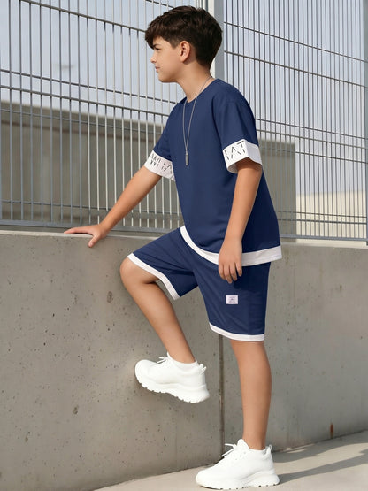 Teen Boys Summer Casual Athletic 2-Piece Set with Letter Print