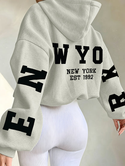 Women’s Short Hooded Zipper Sweatshirt with Geometric Print