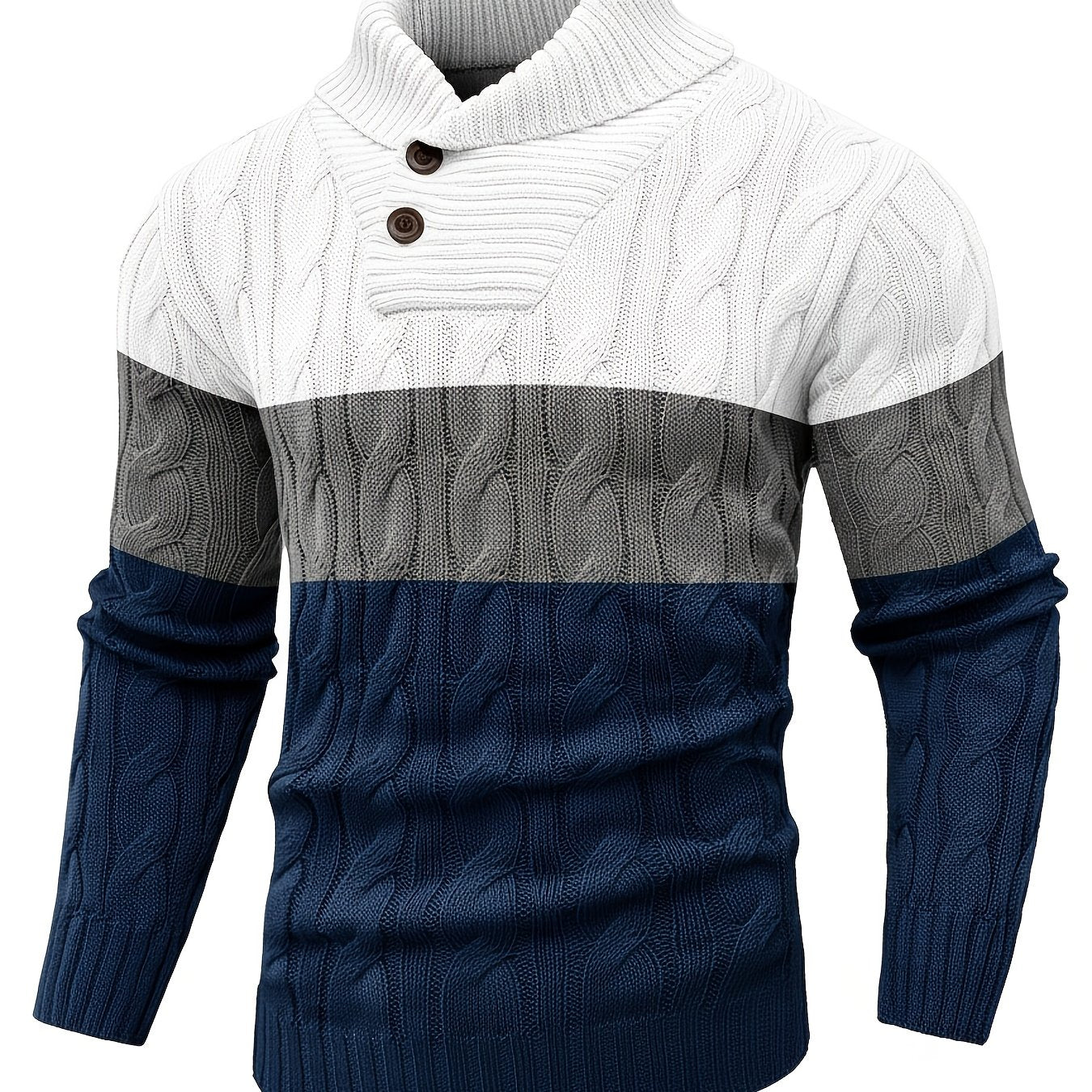 Men's Business Style Color-Block Sweater, Fashionable Trendy Spliced Large Lapel Pullover, Versatile Button-Design Sweatshirt