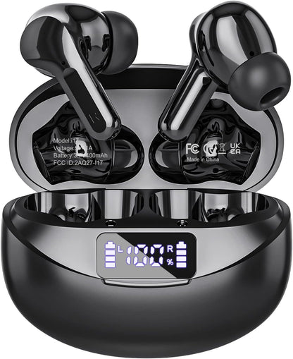 Wireless Earbuds Bluetooth Headphones 50H Playback Ear Buds with IPX7 Waterproof, HD Microphone, LED Display for Iphone and Andriod White