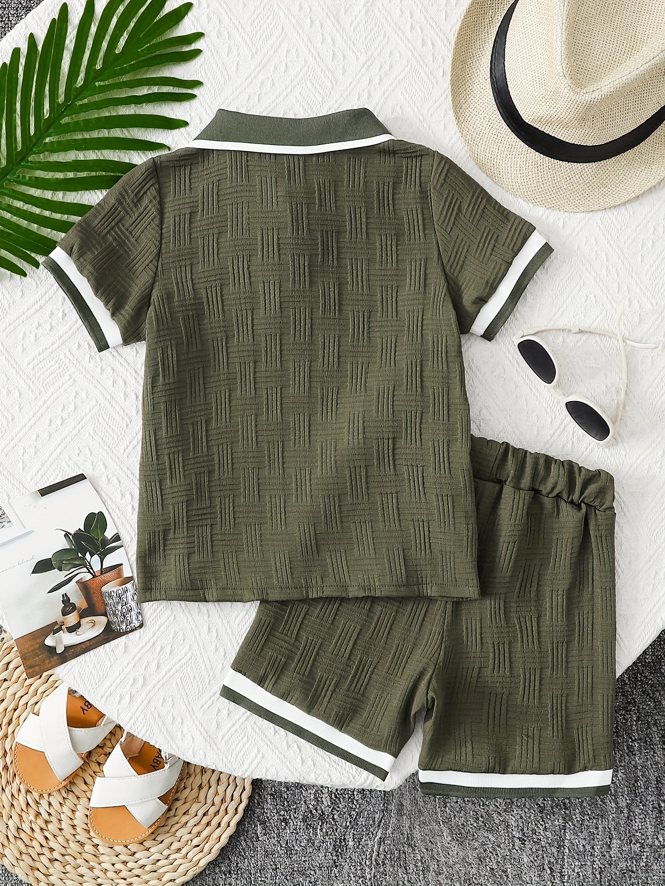 Boys' Summer Casual Half-Button T-Shirt and Shorts Set