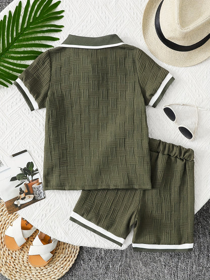 Boys' Summer Casual Half-Button T-Shirt and Shorts Set