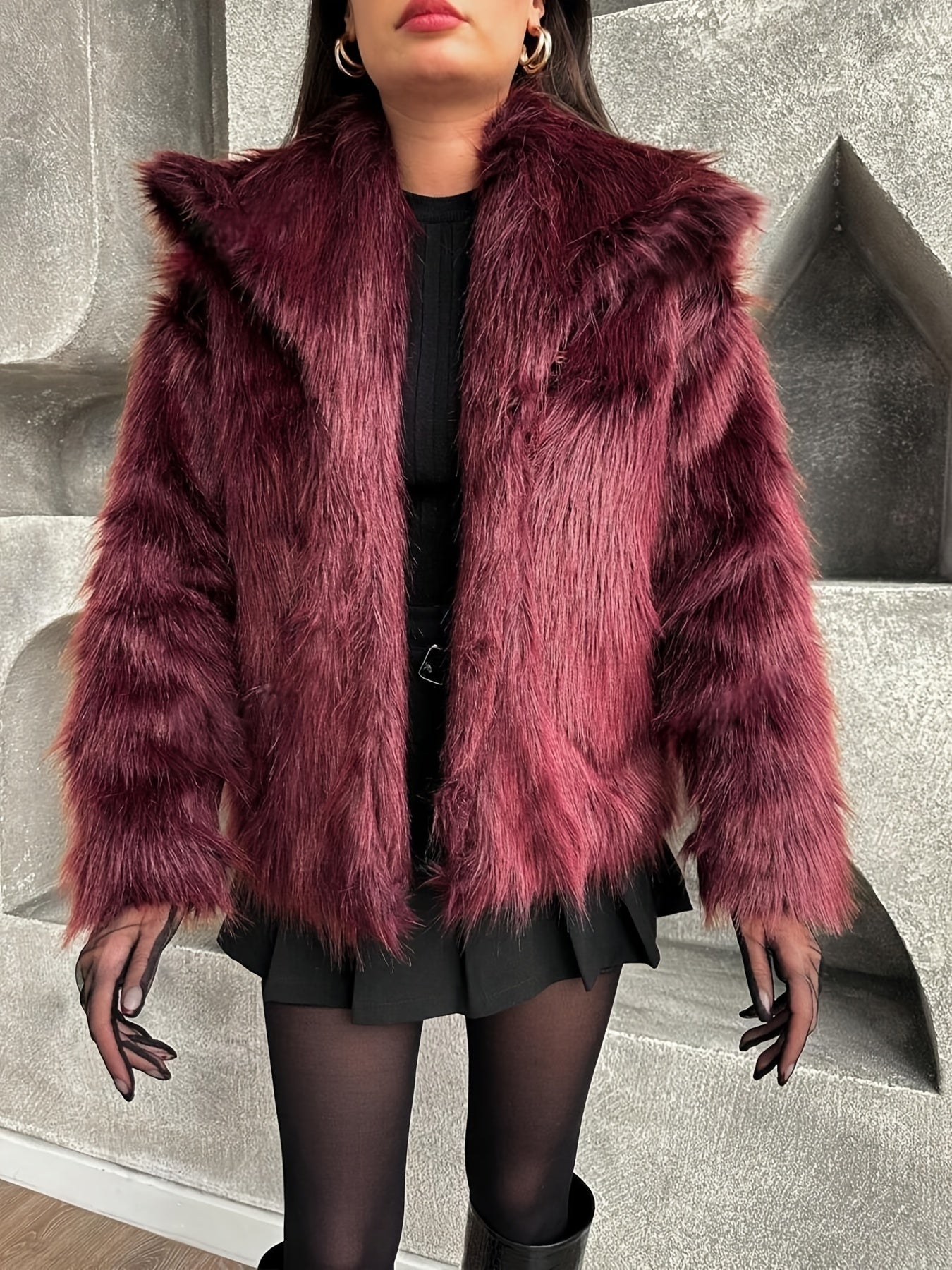 Women's Elegant Luxury Faux Fur Coat - Winter Warm Solid Black Outerwear with Plush Fur Collar, Machine Washable Winter Coat for Fall & Winter, Casual to Formal Events, Faux Fur Jacket for Women, Chic and Sophisticated Design