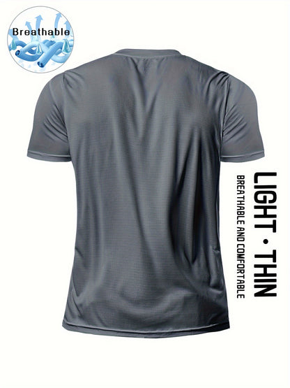 Տղամարդկանց պինդ սպորտային վերնաշապիկ, Active Breathable Short Mee Slim-fit Crew Neck Tee, Տղամարդու հագուստ բացօթյա համար