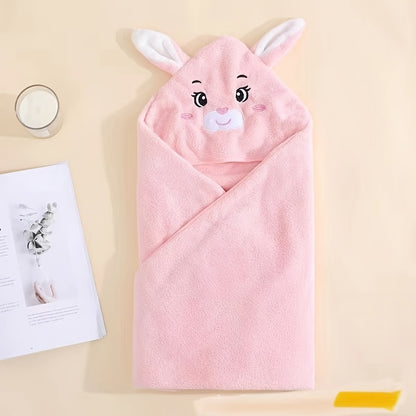 Ultra-Soft Coral Fleece Youngsters' Hooded Bath Towel with Cute Cartoon Animal Design - Absorbent & Skin-Friendly, Perfect for Swimming and Bathing