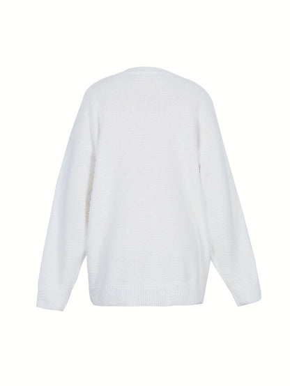 Մեծ չափս - Կանացի հարմարավետ դեղին V-ձև օձիքով սվիտեր՝ մարգարիտ կոճակներով և բրդյա եզրերով թևքերով - Ասիմետրիկ եզր, երկրաչափական նախշ, առօրյա ձմեռային սվիտեր առօրյա հագուստի համար, Ձմեռային հագուստ | V-ձև օձիքով սվիտեր | Մարգարիտ կոճակների մանրամասներ, Sw