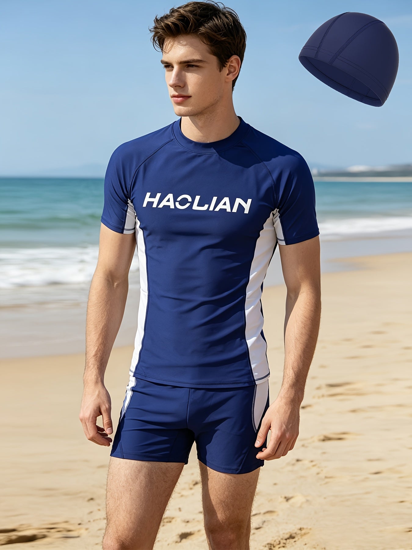 Men's Short Sleeve Swim Set with Square Leg Trunks for Training