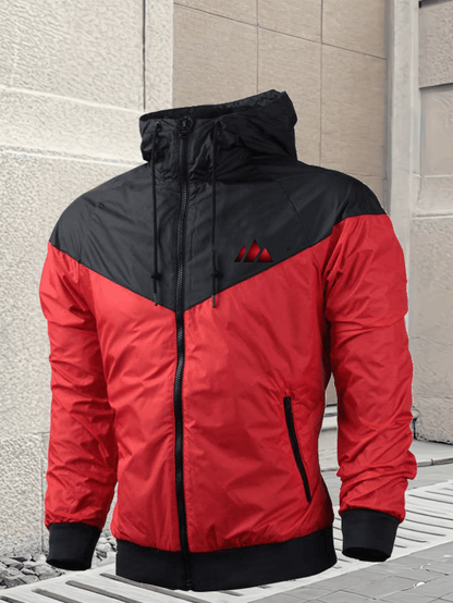 Men's Casual Hooded Zipper Jacket with Gradient Mountain Print