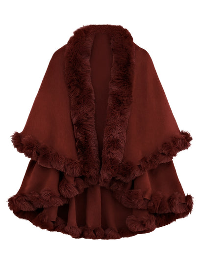 Մեծ չափս - Մեծ չափս - Մեծ չափս - Մեծ չափս, կանացի էլեգանտ կարմիր արհեստական ​​մորթուց վերարկու - ձմեռային տաքություն, ոչ ձգվող, պաշտոնական և ամենօրյա վերնազգեստ՝ կոնտրաստային օձիքով, հարմար է մեծ չափսերի համար