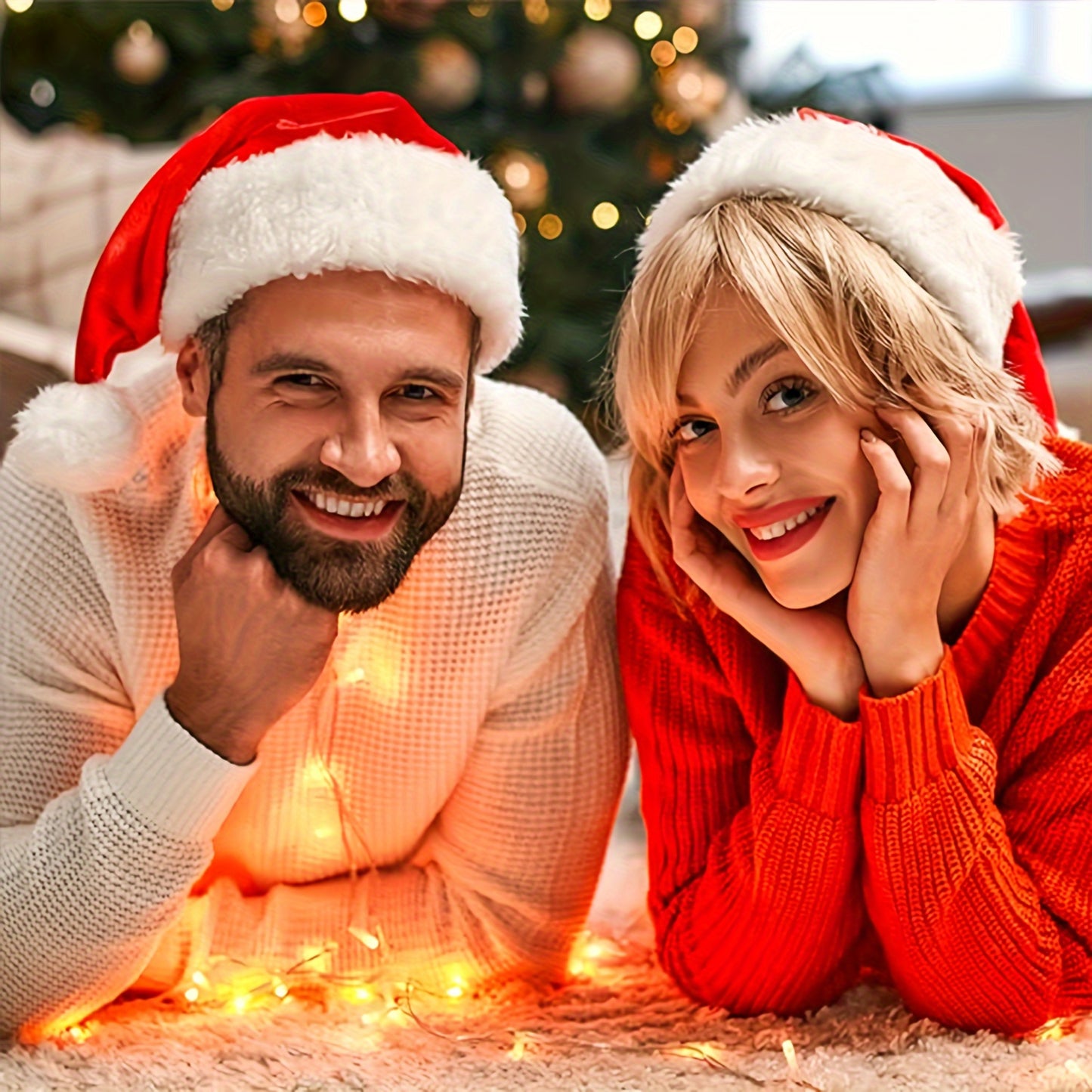 Adult Unisex Christmas Santa Hat - Thickened Comfortable Red & White with White Piping Trim & Fluffy Beard-Friendly Collar - Iconic Santa Cap for Holiday Parties, Costumes, Xmas Events (Hand Wash Only) for Christmas,Newyear,V