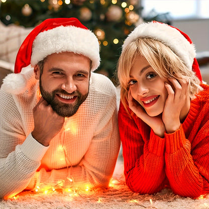 Adult Unisex Christmas Santa Hat - Thickened Comfortable Red & White with White Piping Trim & Fluffy Beard-Friendly Collar - Iconic Santa Cap for Holiday Parties, Costumes, Xmas Events (Hand Wash Only) for Christmas,Newyear,V