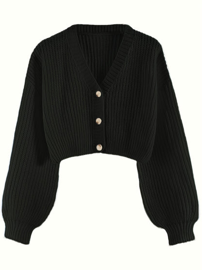 Elegant Drop Shoulder Women's Knit Cardigan with Contrasting Buttons - Long Sleeve, Ribbed Detail, Polyester, Perfect for Fall/Winter