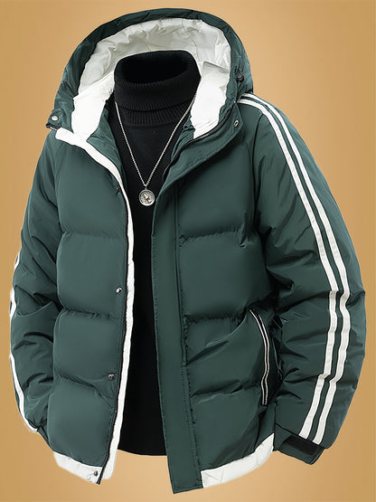 Men's Heavyweight Winter Coat - Hooded Jacket with Full-Zipper Closure, Insulated Outer Shell for Extreme Cold, Front Pockets - Dark Grey/White color, Hand Washable - Ideal for Everyday & Formal Cold Weather Outfits by OceanM