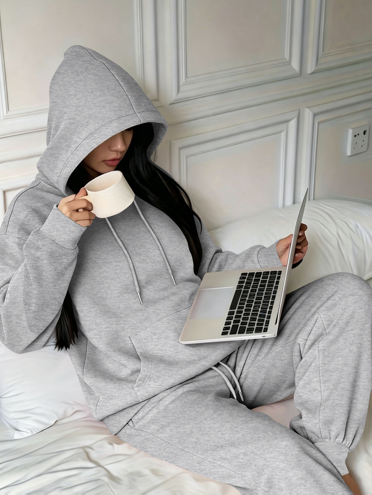 Women’s Fall Winter Casual Loose Hooded Sweatshirt & Pants Set - ayq