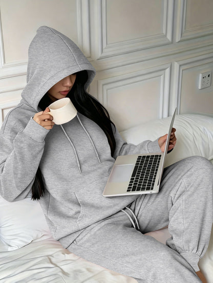 Women’s Fall Winter Casual Loose Hooded Sweatshirt & Pants Set - ayq