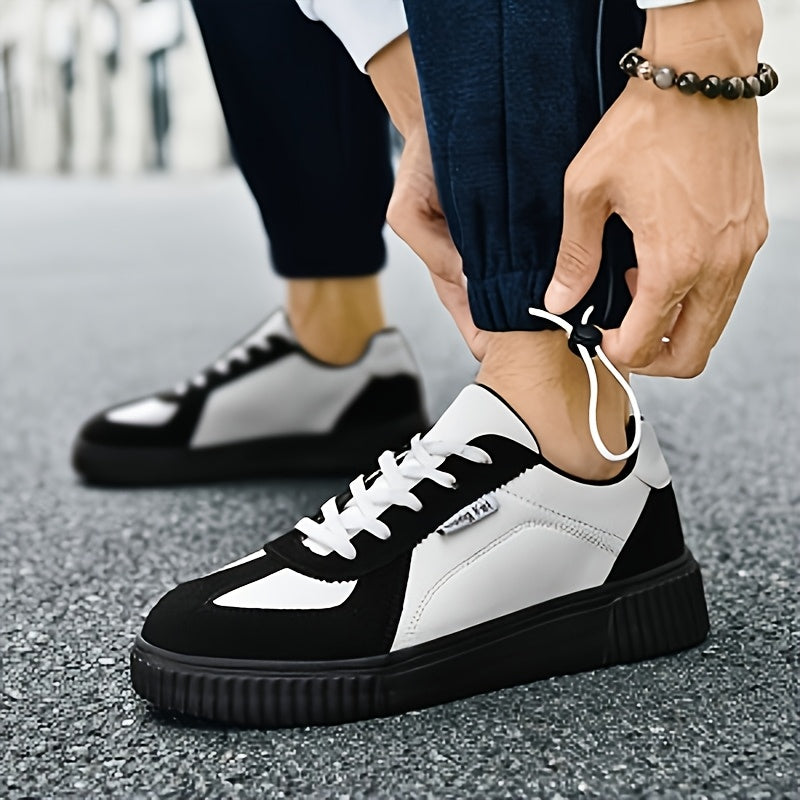 Unisex Black and White Casual Lace-Up Sneakers for Spring/Fall