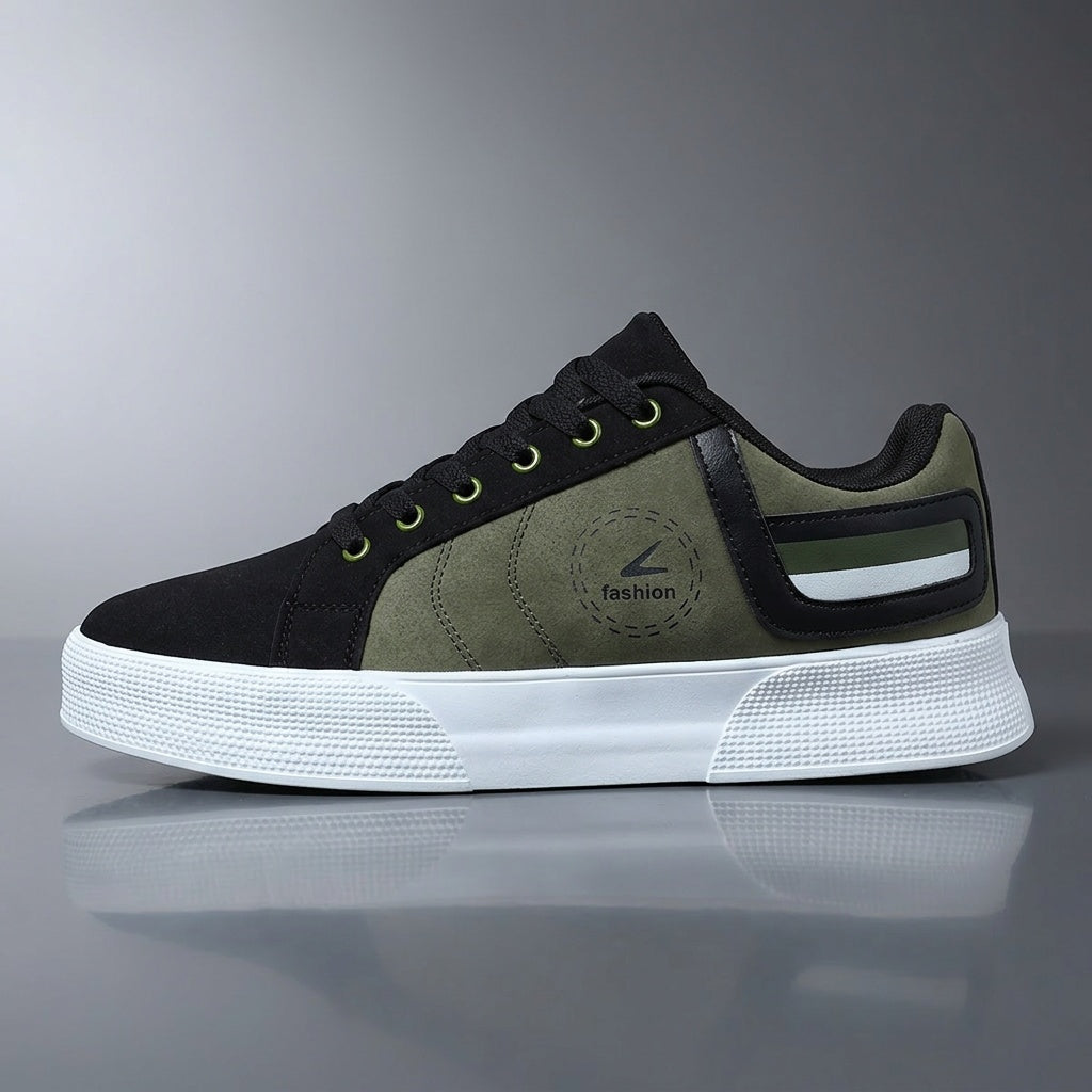 Men's Low-Top Casual Sneakers with Multi-Color Patchwork Design