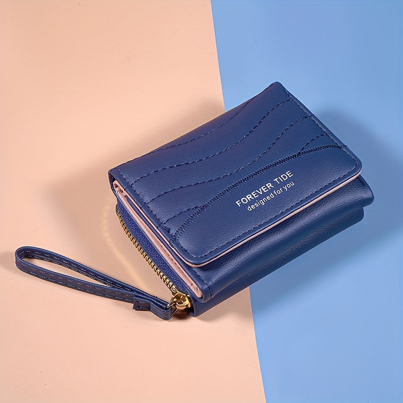 2024 New Women'S Short Wallet, Korean Style Zippered Coin Purse, Simple Design, Tri-Fold Multifunctional Faux Leather Card Holder.